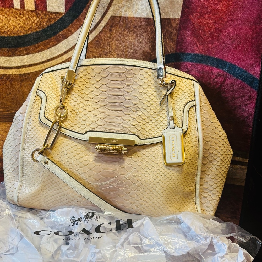 Coach Madison Pinnacle Python Embossed Dome Satch… - image 3